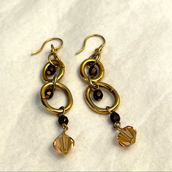 Lucky Brand Dangly Gold Hoop & Crystal Earrings - Picture 2 of 4